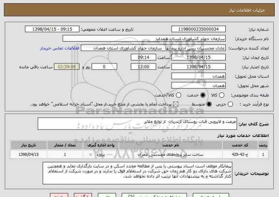 استعلام مرمت و لایروبی قنات روستای ازندریان  از توابع ملایر    