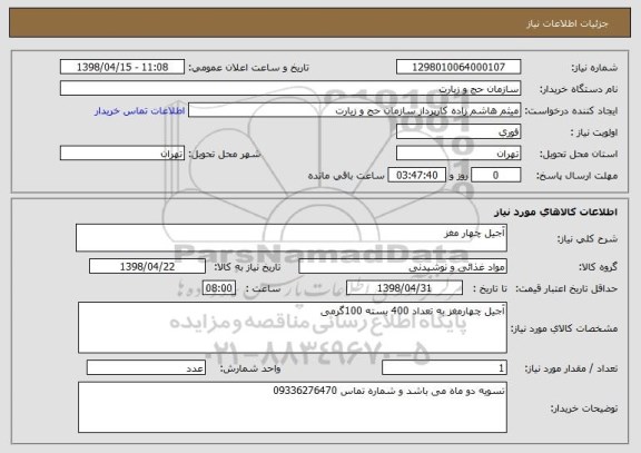 استعلام آجیل چهار مغز