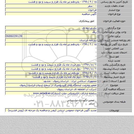 تعمیر ومرمت ایستگاه های هیدرومتری در سطح استان خراسان رضوی