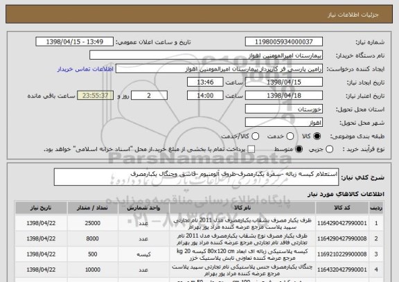 استعلام استعلام کیسه زباله -سفره یکبارمصرف-ظروف آلومنیوم -قاشق وچنگال یکبارمصرف 