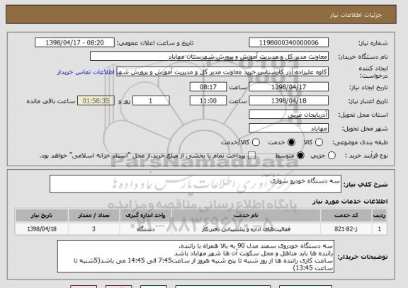 استعلام سه دستگاه خودرو سواری