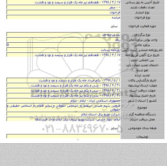 فروش سیم مسی اسقاط به اشخاص حقوقی و سایر اقلام به اشخاص حقیقی و حقوقی