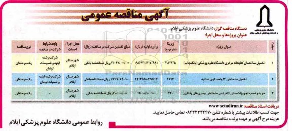 مناقصه ، مناقصه تکمیل کتابخانه مرکزی 