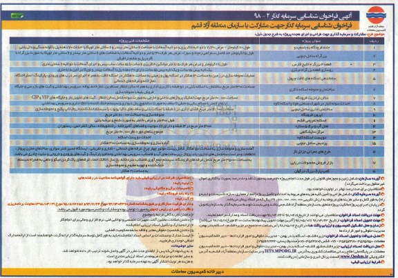 آگهی فراخوان ، فراخوان شناسایی سرمایه گذار جهت مشارکت نوبت دوم 