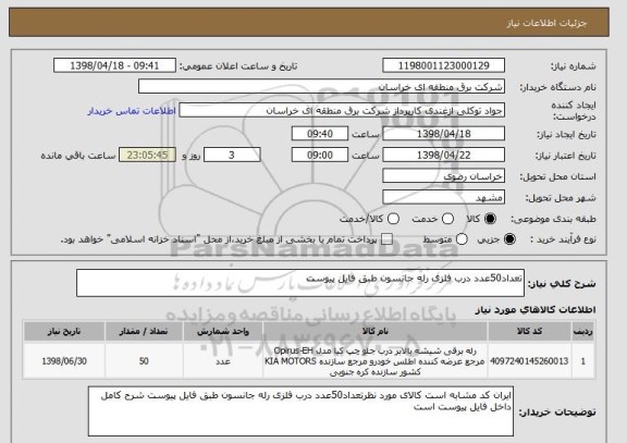 استعلام تعداد50عدد درب فلزی رله جانسون طبق فایل پیوست