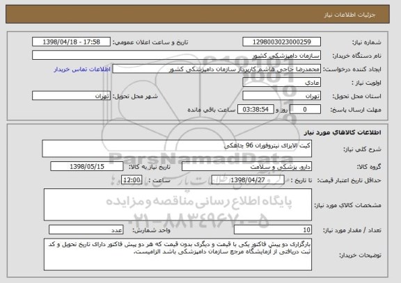 استعلام کیت الایزای نیتروفوران 96 چاهکی
