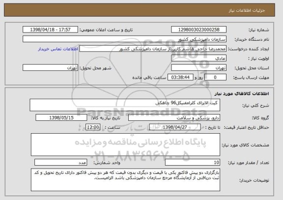 استعلام  کیت الایزای کلرامفنیکل96 چاهکی 
