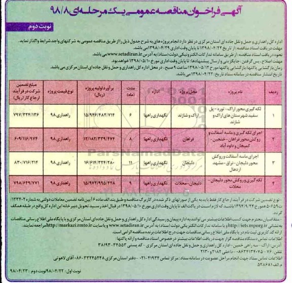 مناقصه , فراخوان لکه گیری محور ...- نوبت دوم 