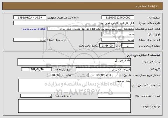 استعلام اقلام تابلو برق