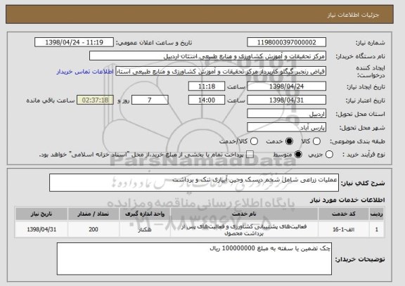 استعلام عملیات زراعی شامل شخم دیسک وجین آبیاری تنک و برداشت  