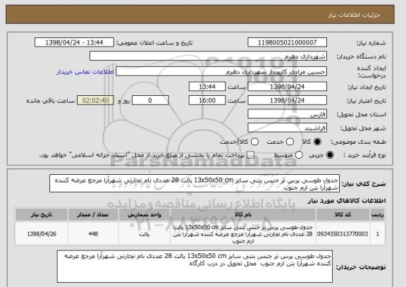 استعلام جدول طوسی پرس تر جنس بتنی سایز 13x50x50 cm پالت 28 عددی نام تجارتی شهرآرا مرجع عرضه کننده شهرآرا بتن ارم جنوب