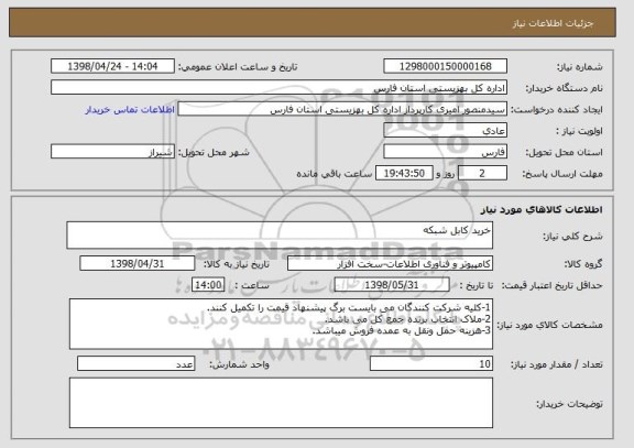 استعلام خرید کابل شبکه