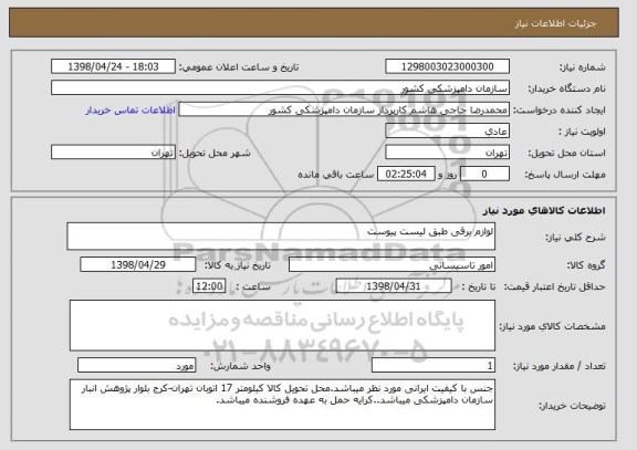 استعلام لوازم برقی طبق لیست پیوست