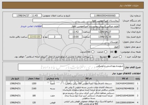 استعلام شوینده،بهداشتی و مصرفی