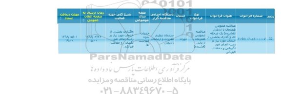 مناقصه عمومی, مناقصه  انجام امور نگهبانی و حفاظت فیزیکی