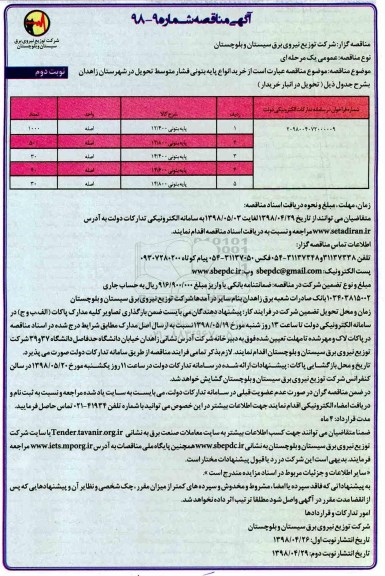 آگهی مناقصه ,مناقصه خرید انواع پایه بتونی فشار ضعیف - نوبت دوم 