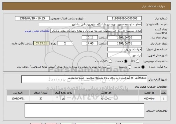 استعلام تعداد20نفر کارگرو استاد بنا برای پروژه توسعه اورژانس حکیم نیازمندیم