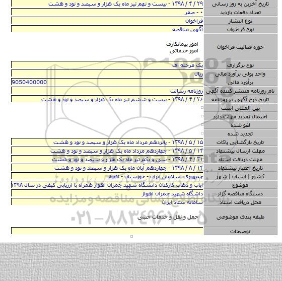 ایاب و ذهاب کارکنان  دانشگاه شهید چمران اهواز همراه با ارزیابی کیفی در سال ۱۳۹۸