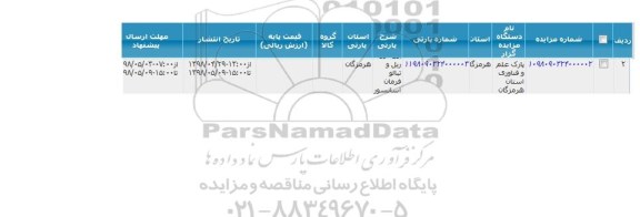 مزایده ریل و تبالو فرمان آسانسور 