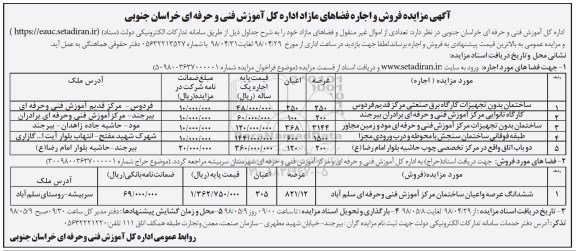 آگهی مزایده ,مزایده تعدادی از اموال غیر منقول و فضاهای مازاد