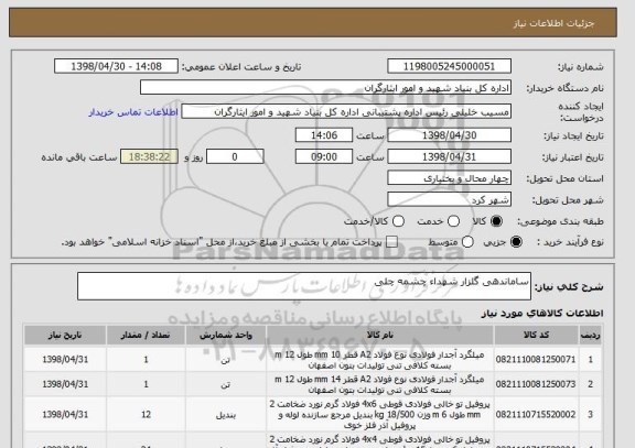 استعلام ساماندهی گلزار شهداء چشمه چلی