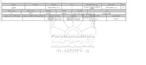 مزایده  ساختمان آموزشی عرصه 291.21