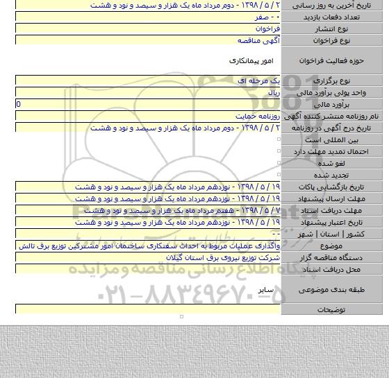 واگذاری عملیات مربوط به  احداث  سفتکاری ساختمان امور مشترکین توزیع برق تالش