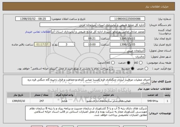 استعلام اجرای عملیات مراقبت آبیاری جنگلکاری قره کلیسا عباس کندی و حفاظت و قرق ذخیره گاه جنگلی قره دره چالدران.