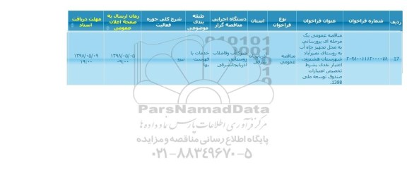 مناقصه, مناقصه بروز رسانی به محل تجهیز چاه آب 