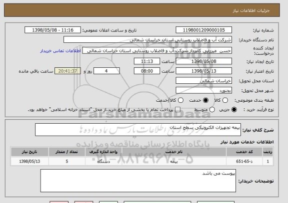 استعلام بیمه تجهیزات الکترونیکی سطح استان