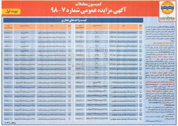 مزایده ،مزایده فروش تعدادی از واحدهای تجاری و اداری نوبت اول