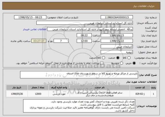 استعلام بازرسی از مراکز عرضه و توزیع کالا در سطح شهرستان های استان