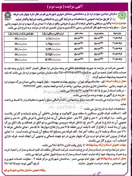 مزایده , مزایده چهار باب غرفه  - نوبت دوم 