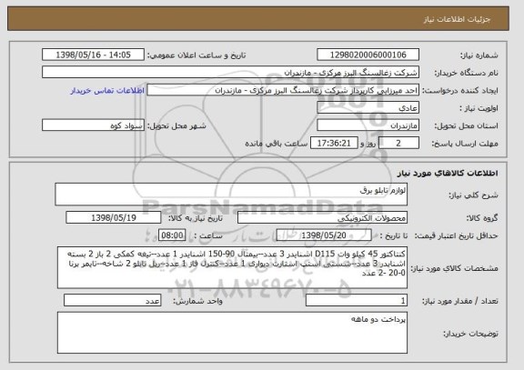 استعلام لوازم تابلو برق