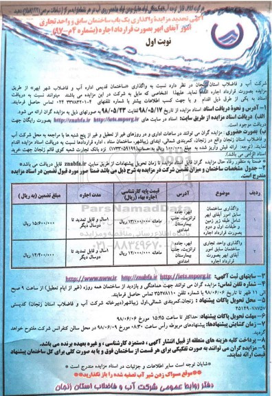 تجدید مزایده,  تجدید مزایده واگذاری یک باب ساختمان سابق