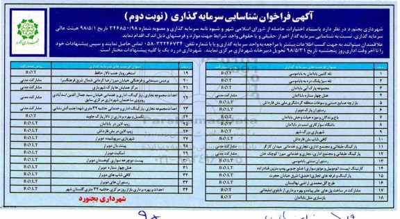 آگهی فراخوان , آگهی فراخوان شناسایی سرمایه گذاری نوبت دوم 