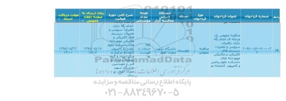 مناقصه,مناقصه انجام نگهداری، راهبری، سرویس و تعمیرات سیستم های الکتریکی و مکانیکی