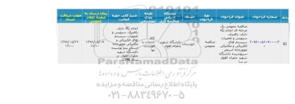 مناقصه انجام نگه داری ، راهبری ، سرویس و تعمیرات سیستم ....