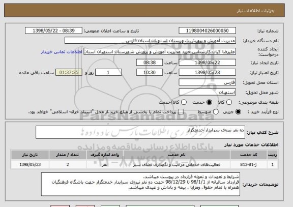 استعلام دو نفر نیروی سرایدار خدمتگزار