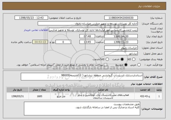 استعلام استانداردسازی تاسیسات گرمایشی منطقه  نیشابور ( 12مدرسه)98005