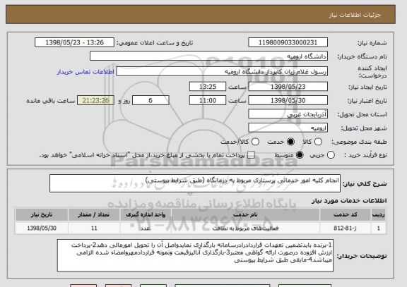 استعلام انجام کلیه امور خدماتی پرستاری مربوط به درمانگاه (طبق شرایط پیوستی)