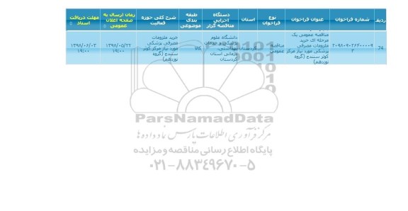 مناقصه ، مناقصه خرید ملزومات مصرفی پزشکی... گروه نوزدهم 