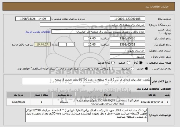 استعلام یکعدد اجاق برقی(مارک ایرانی ) 5 یا 4 شعله در ابعاد 90*52 توکار اولویت 5 شعله 