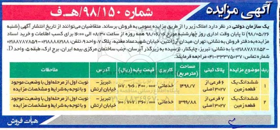 مزایده ،مزایده فروش املاک کاربری خدماتی