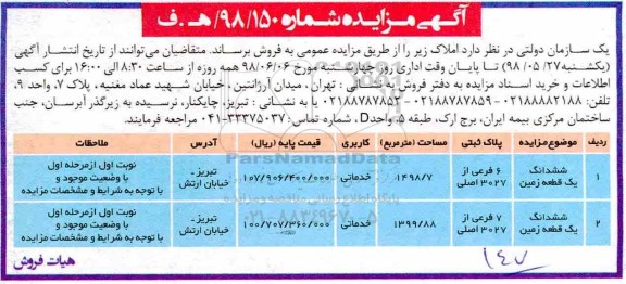 مزایده ،مزایده فروش املاک کاربری خدماتی