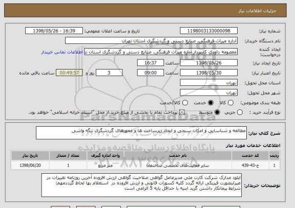 استعلام مطالعه و شناسایی و امکان سنجی و ایجاد زیرساخت ها و محورهای گردشگری تنگه واشی