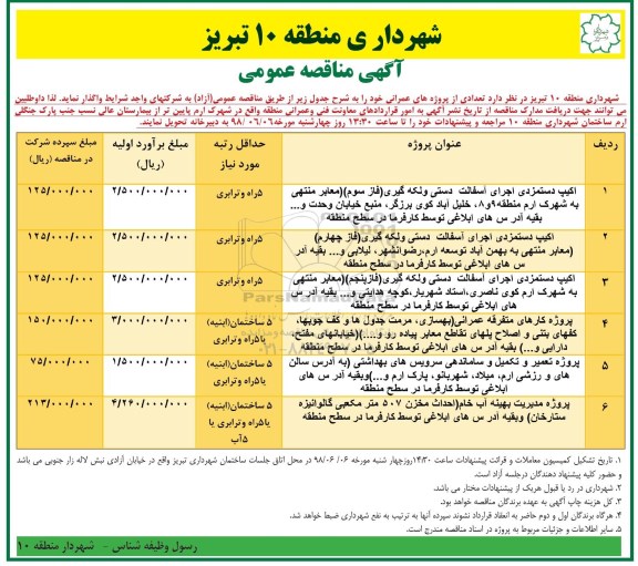 آگهی مناقصه عمومی, مناقصه اکیپ دستمزدی اجرای آسفالت دستی و لکه گیری... 