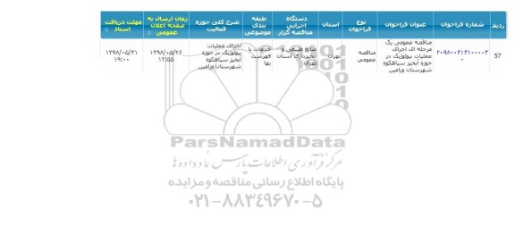 مناقصه اجرای عملیات بیولوژیک در حوزه آبخیز