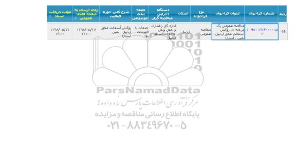 مناقصه, مناقصه لکه گیری و روکش اسفالت محور اردبیل