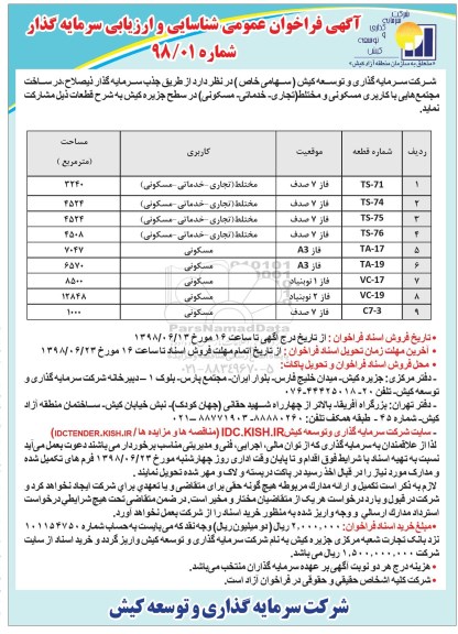 فراخوان عمومی, فراخوان عمومی ساخت مجتمع هایی با کاربری مسکونی و مختلط (تجاری، خدماتی، مسکونی)